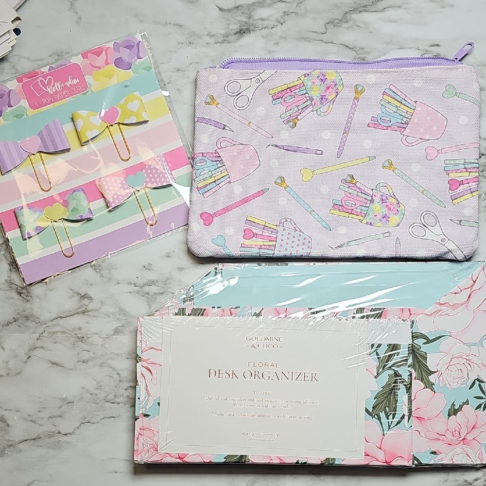 Purple Pencil Case with Art Supplies Design Desk Set